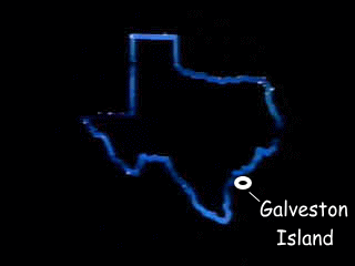 Map of Texas showing the location of Galveston Island.